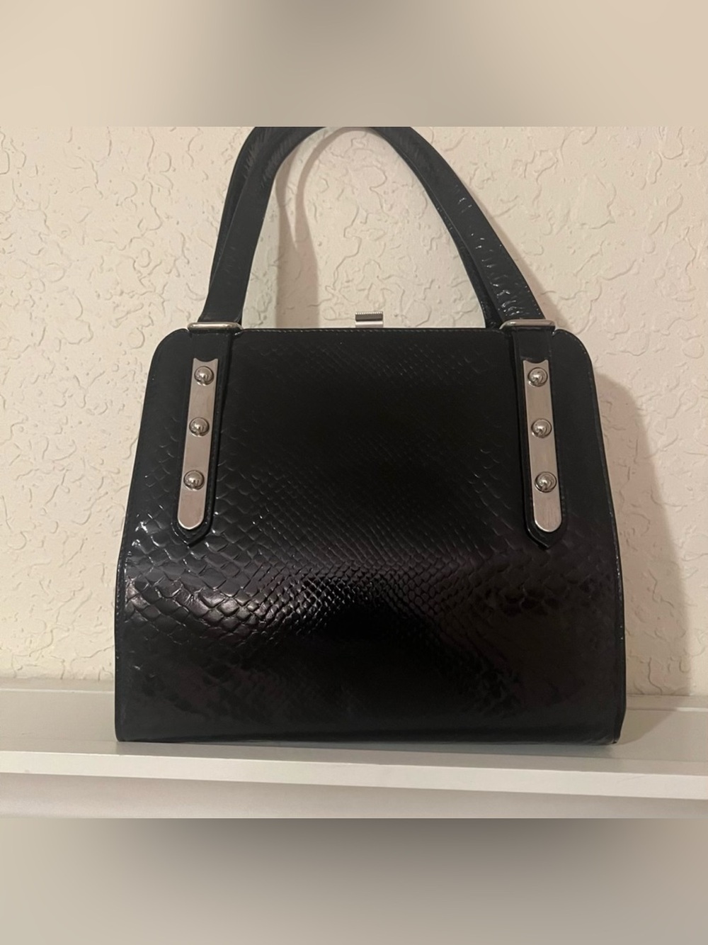 💚Vintage France Dofan 1950s
Black Leather Python 
Silver Hardware🩷 Exotic Skin